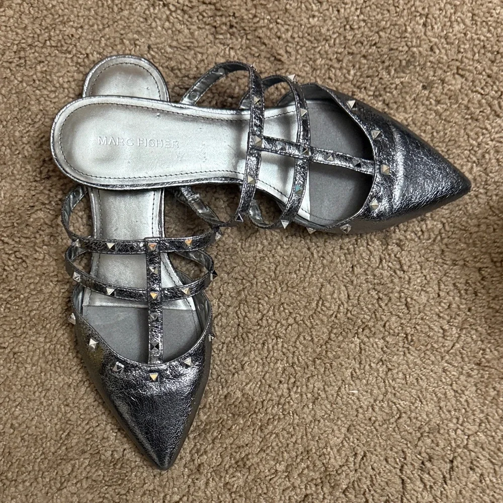 Marc Fisher Metallic Silver Mules